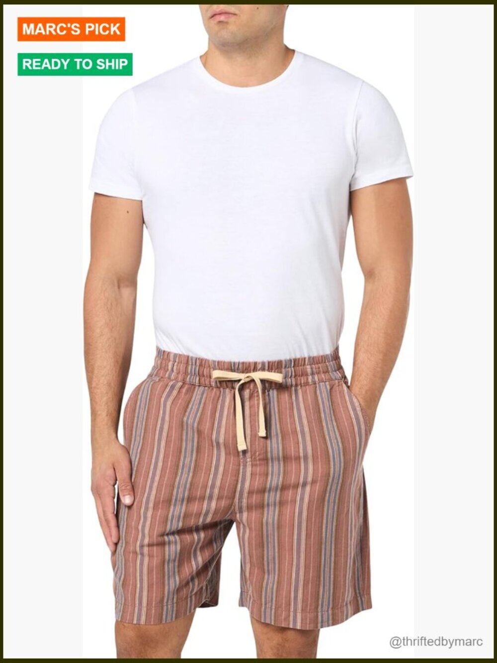 Men's 7" Striped Linen Pull-on Shorts with Elastic Waist